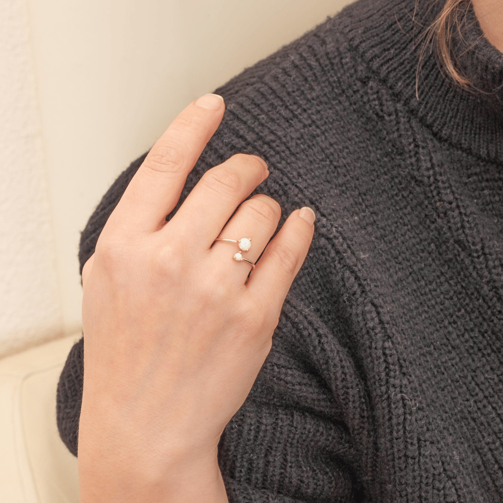 Altın Çift Opal Taşlı Açık Yüzük - Goldstore