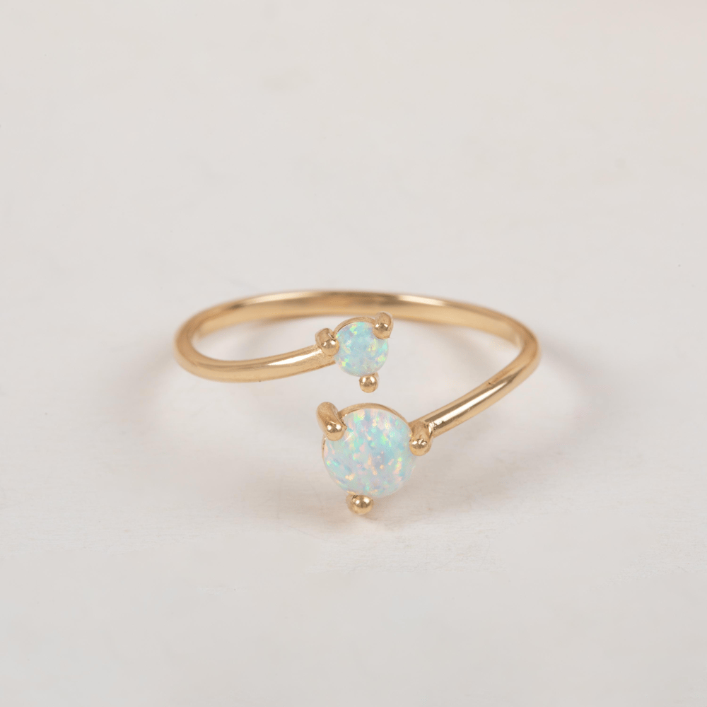 Altın Çift Opal Taşlı Açık Yüzük - Goldstore