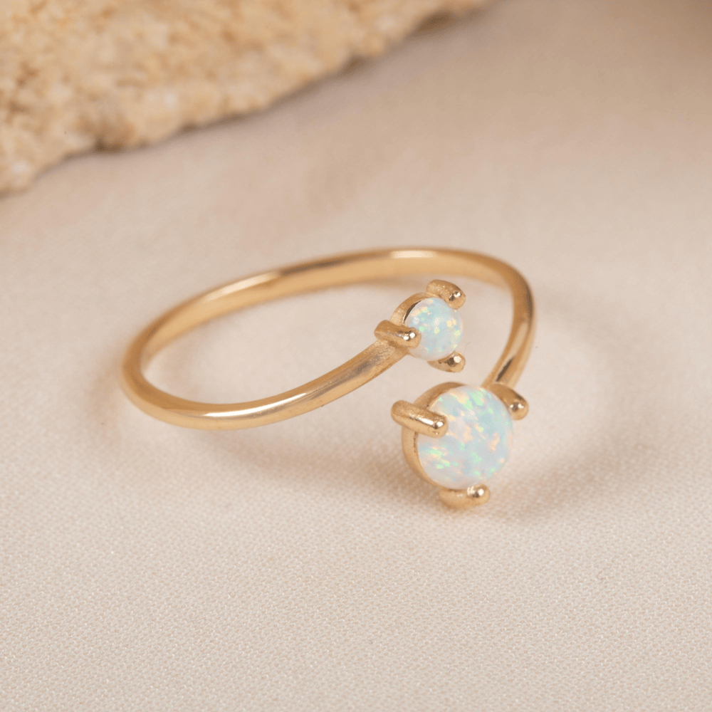 Altın Çift Opal Taşlı Açık Yüzük - Goldstore