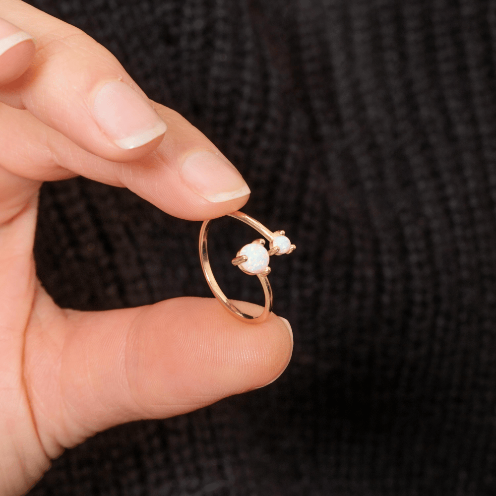 Altın Çift Opal Taşlı Açık Yüzük - Goldstore