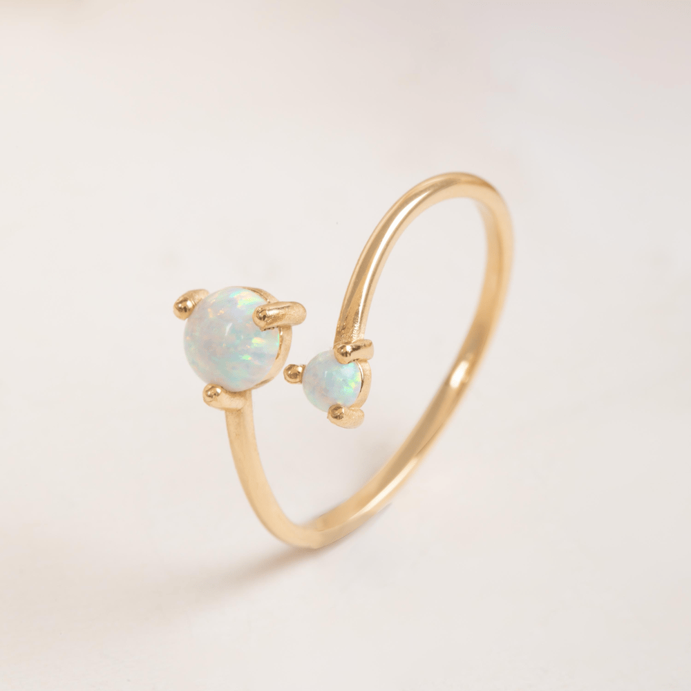 Altın Çift Opal Taşlı Açık Yüzük - Goldstore
