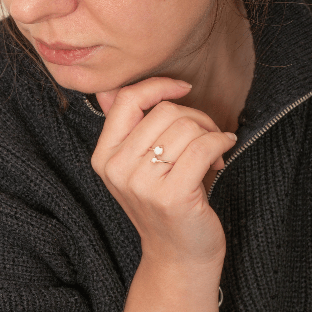 Altın Çift Opal Taşlı Açık Yüzük - Goldstore