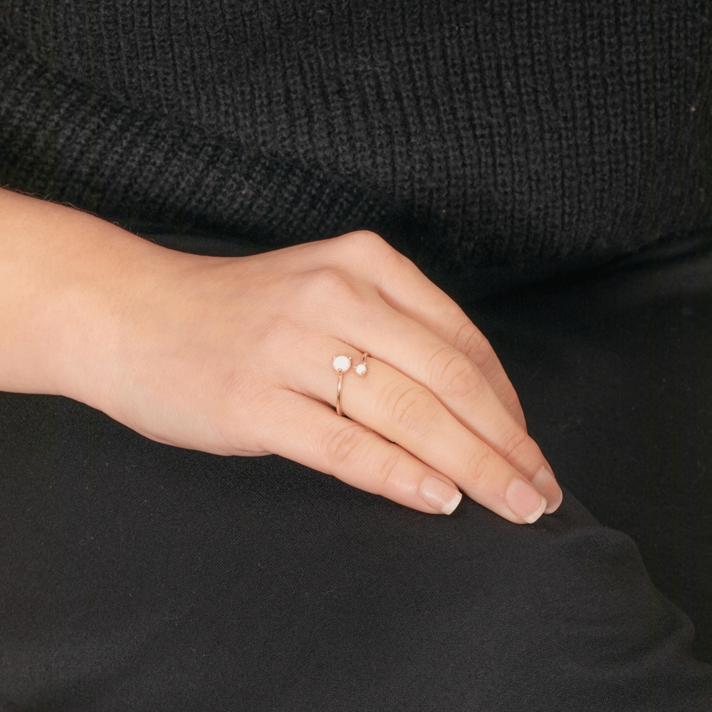 Altın Çift Opal Taşlı Açık Yüzük - Goldstore