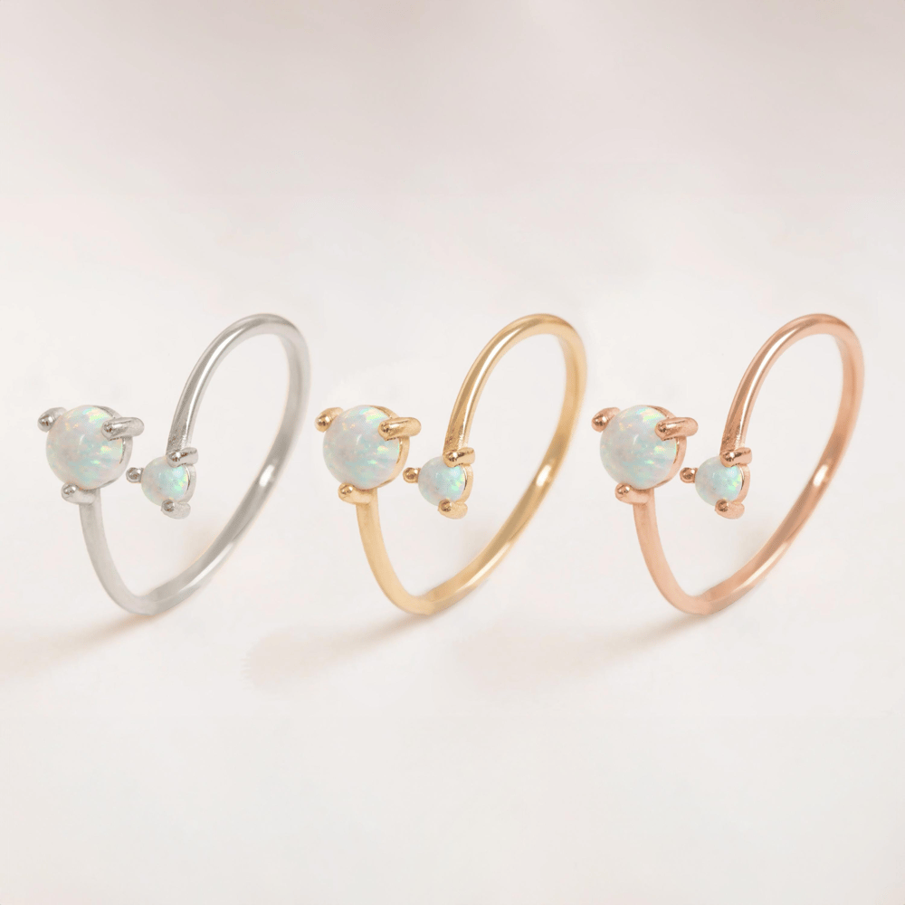 Altın Çift Opal Taşlı Açık Yüzük - Goldstore
