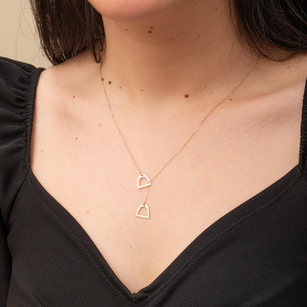 Altın Çift Üzengi Lariat Kolye - Goldstore