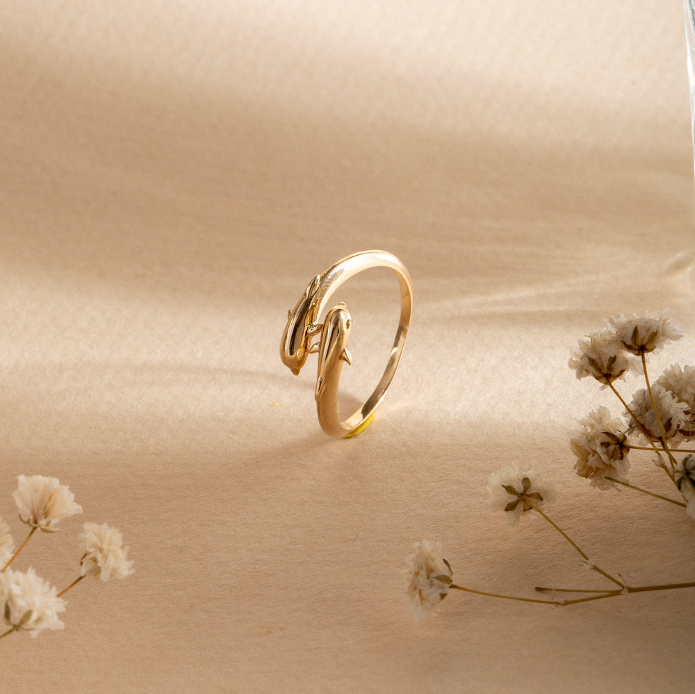 Altın Çift Yunus Figürlü Yüzük - Goldstore