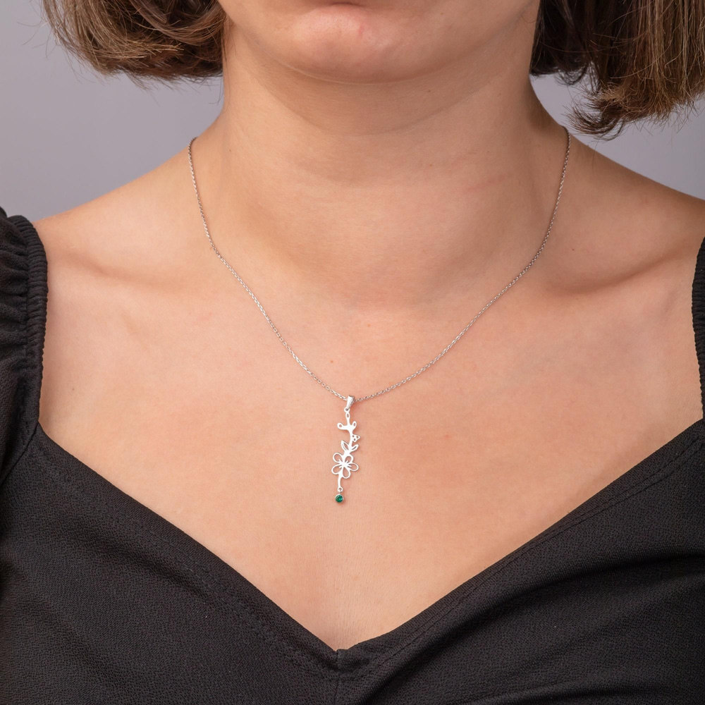 Altın Doğum Çiçekli Taşlı Kolye - Goldstore