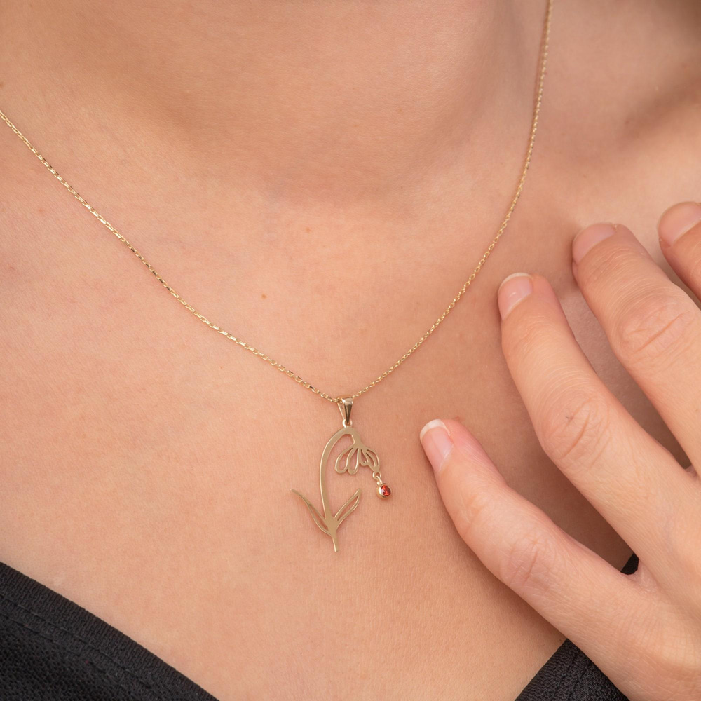 Altın Doğum Çiçekli Taşlı Kolye - Goldstore
