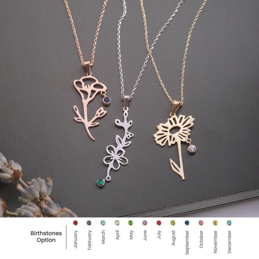 Altın Doğum Çiçekli Taşlı Kolye - Goldstore