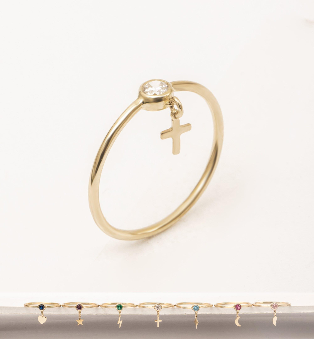 Altın Doğum Taşlı Charm Yüzük - Goldstore