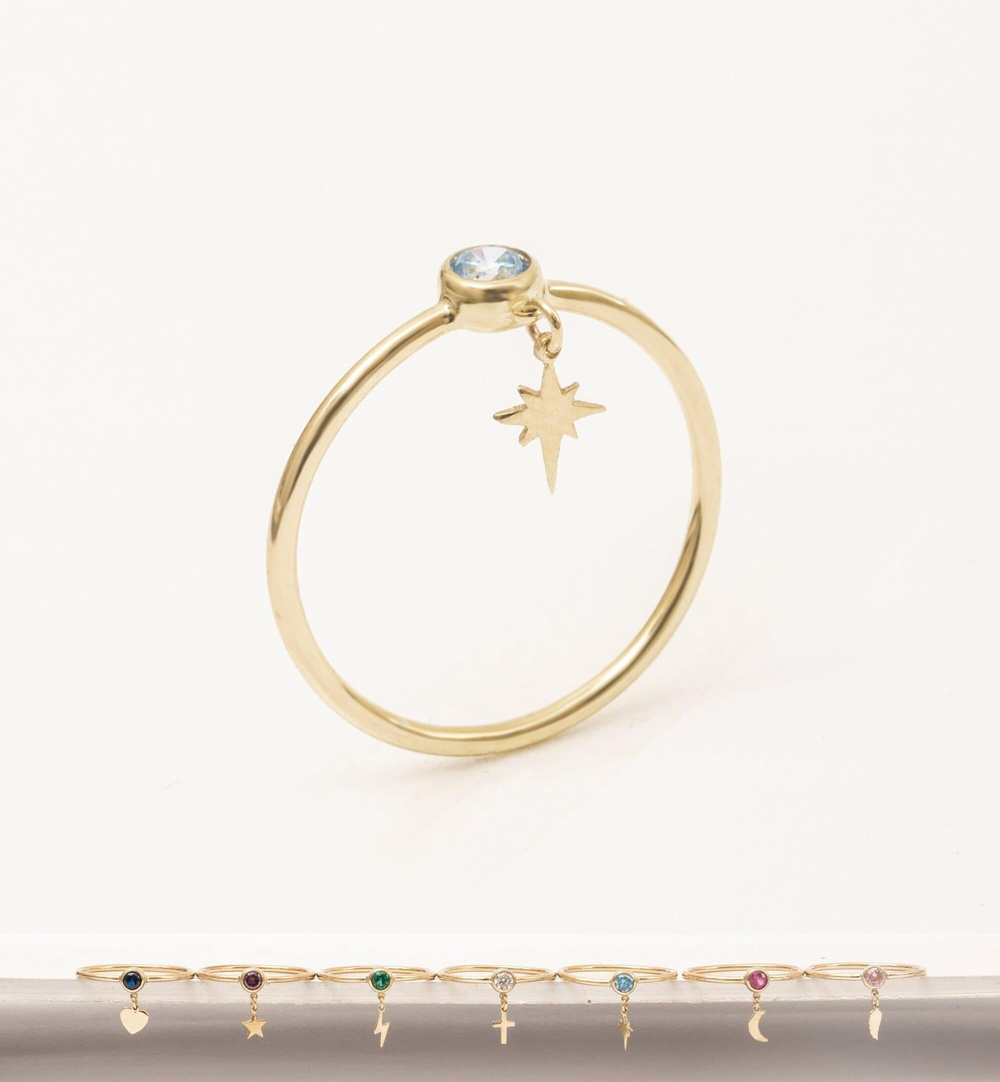 Altın Doğum Taşlı Charm Yüzük - Goldstore