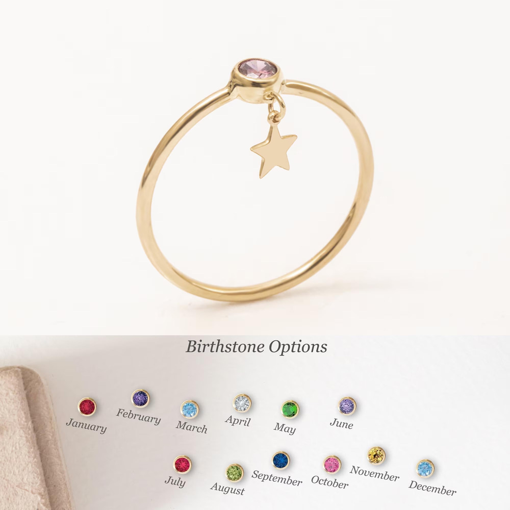 Altın Doğum Taşlı Charm Yüzük - Goldstore