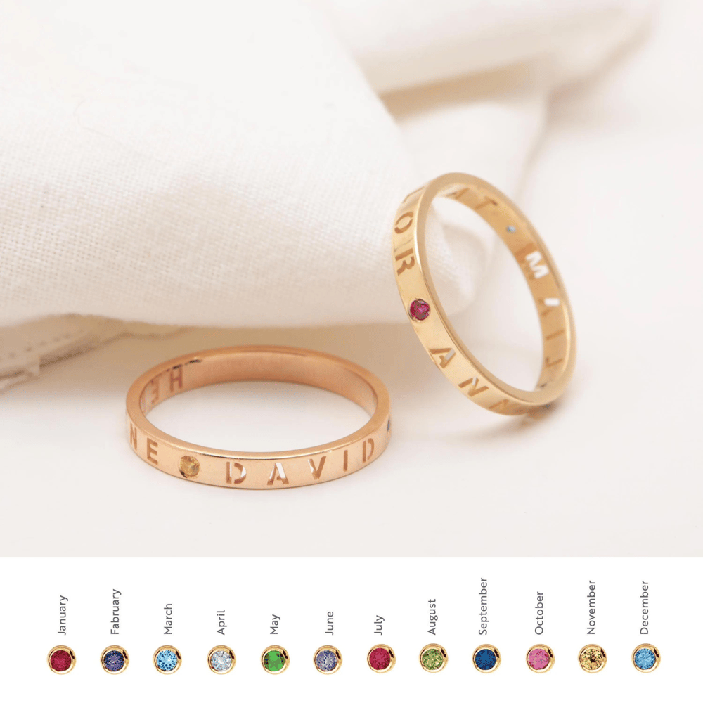 Altın Doğum Taşlı Özel İsimli Yüzük - Goldstore