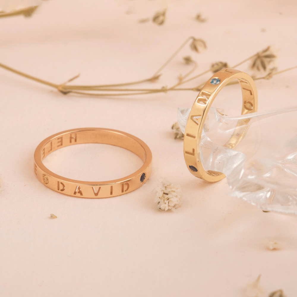 Altın Doğum Taşlı Özel İsimli Yüzük - Goldstore