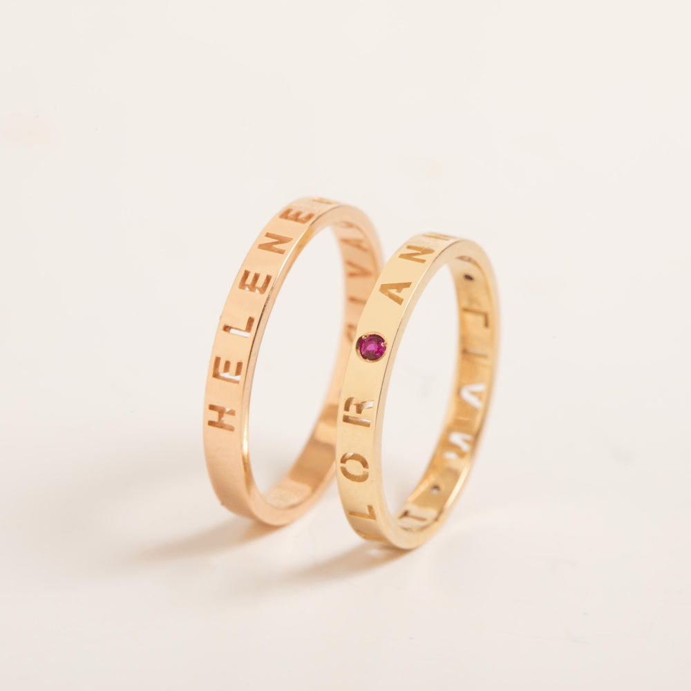 Altın Doğum Taşlı Özel İsimli Yüzük - Goldstore