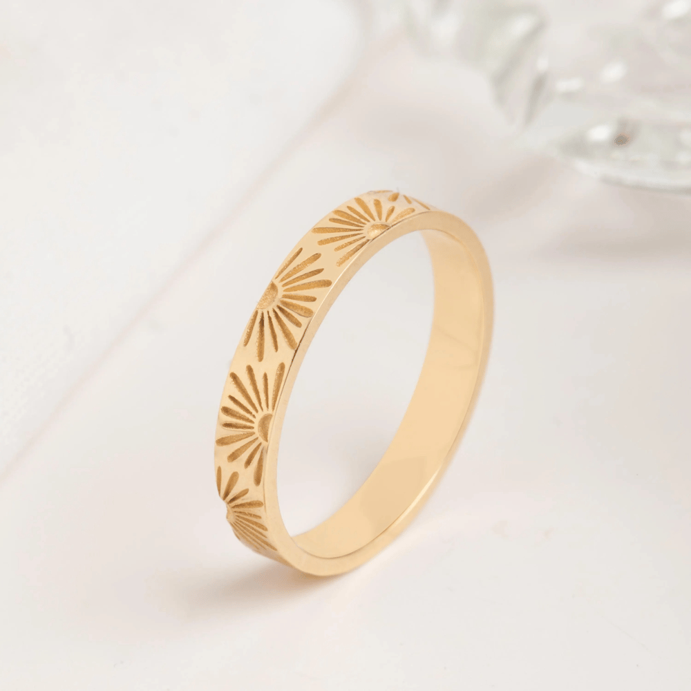 Altın Güneş Desenli 3mm Alyans Yüzük - Goldstore