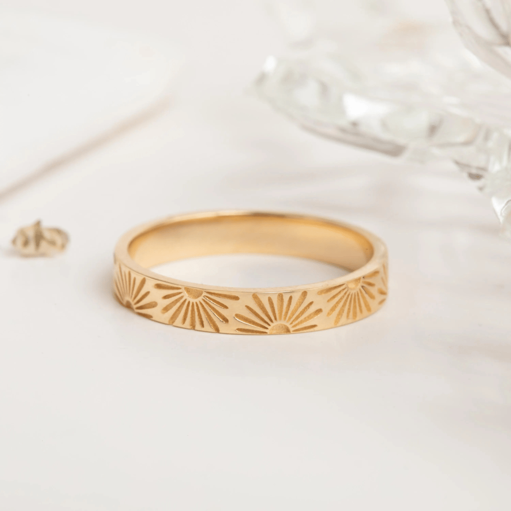 Altın Güneş Desenli 3mm Alyans Yüzük - Goldstore