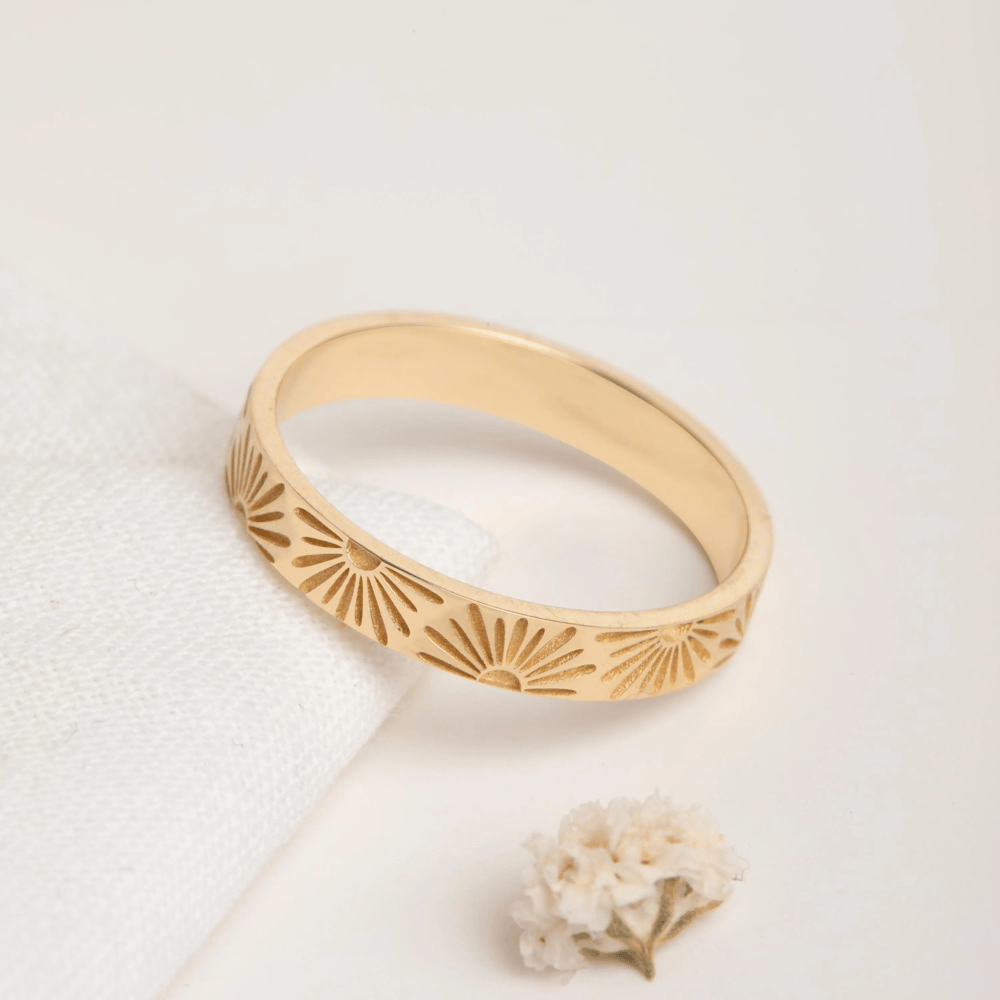 Altın Güneş Desenli 3mm Alyans Yüzük - Goldstore