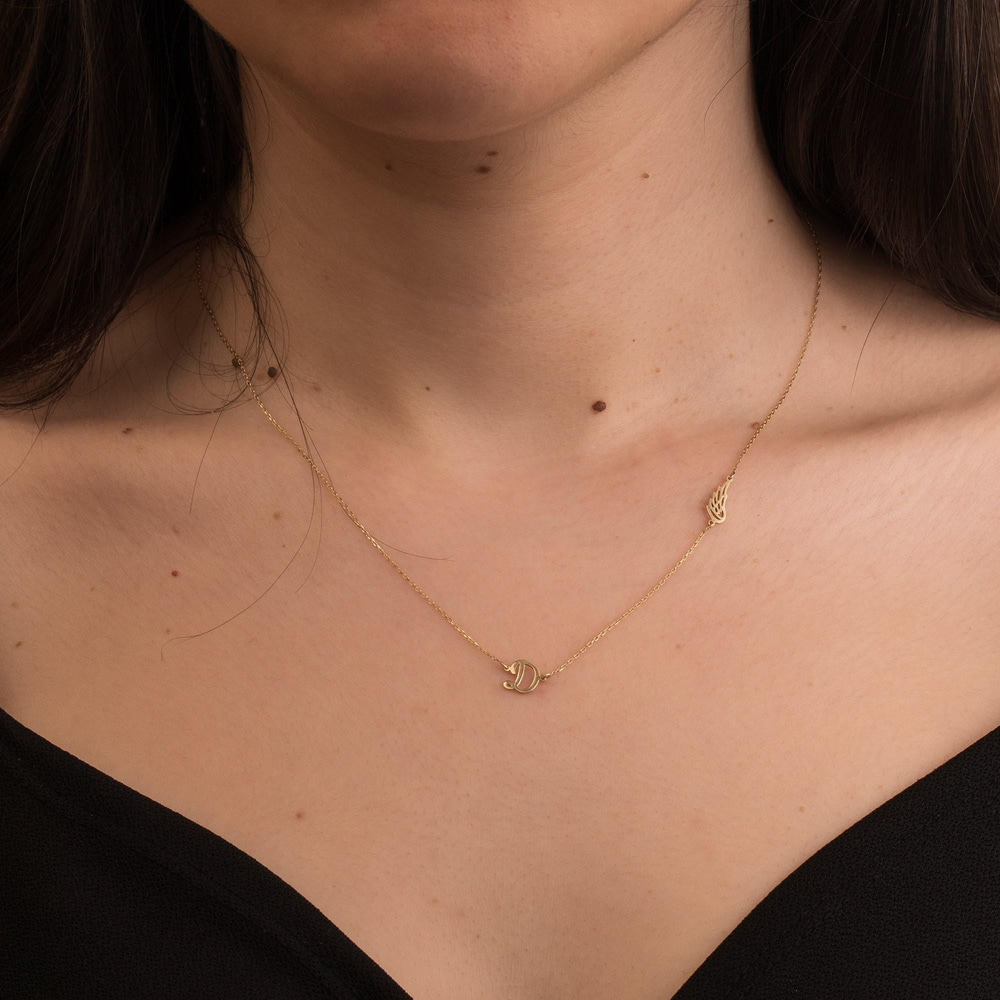 Altın Harf ve Kanat Kolye - Goldstore