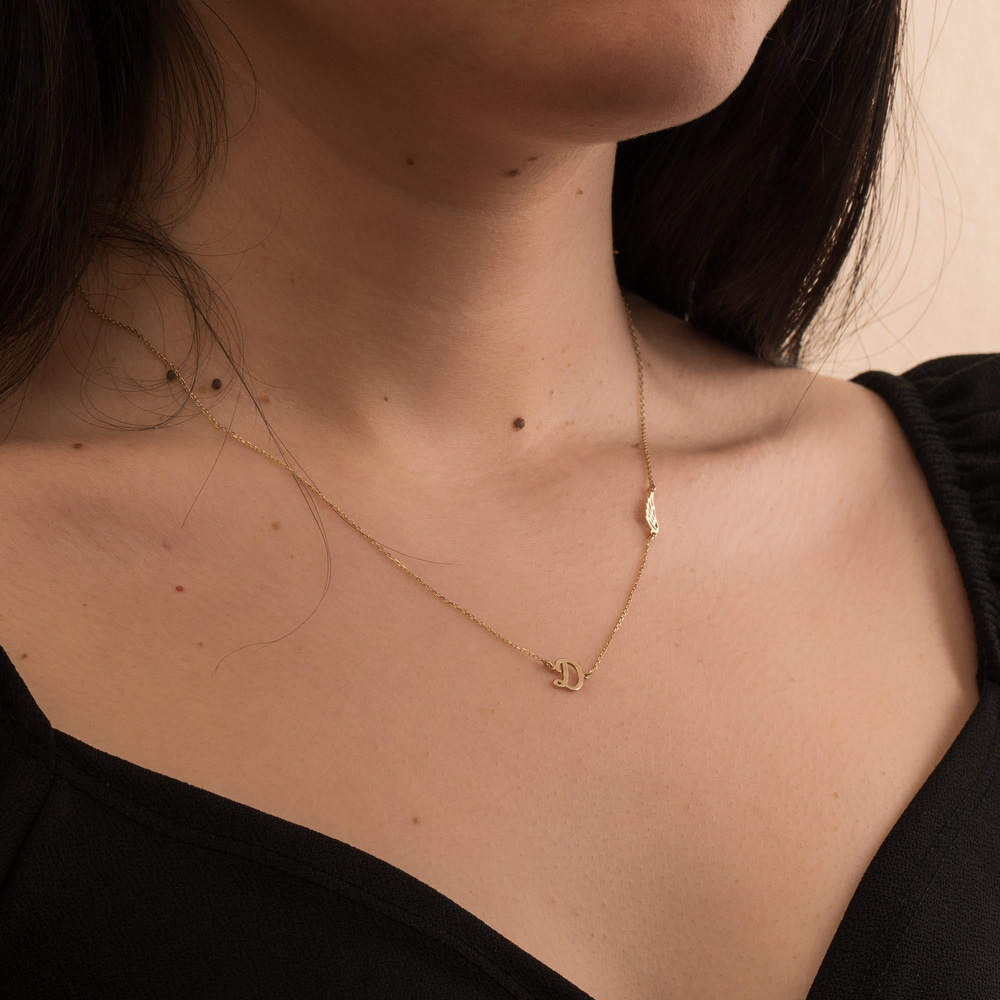 Altın Harf ve Kanat Kolye - Goldstore