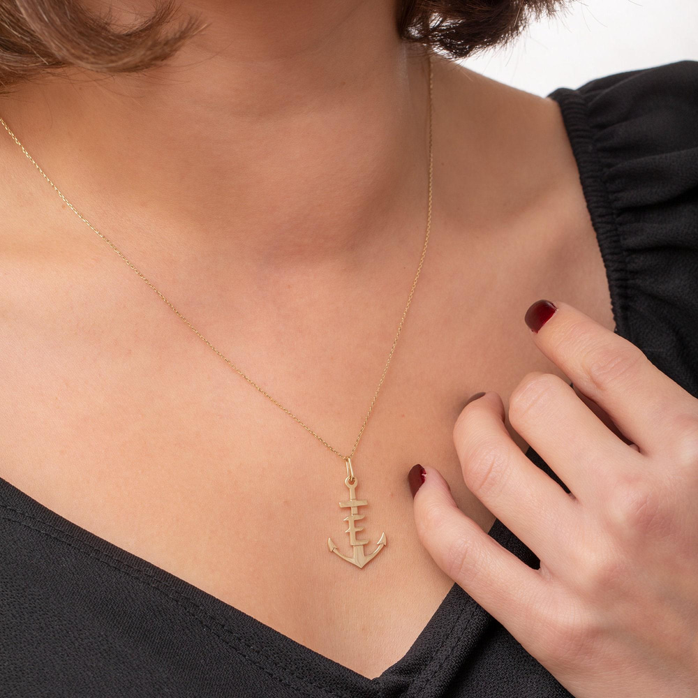 Gold Custom Initial Anchor Necklace - Goldstore
