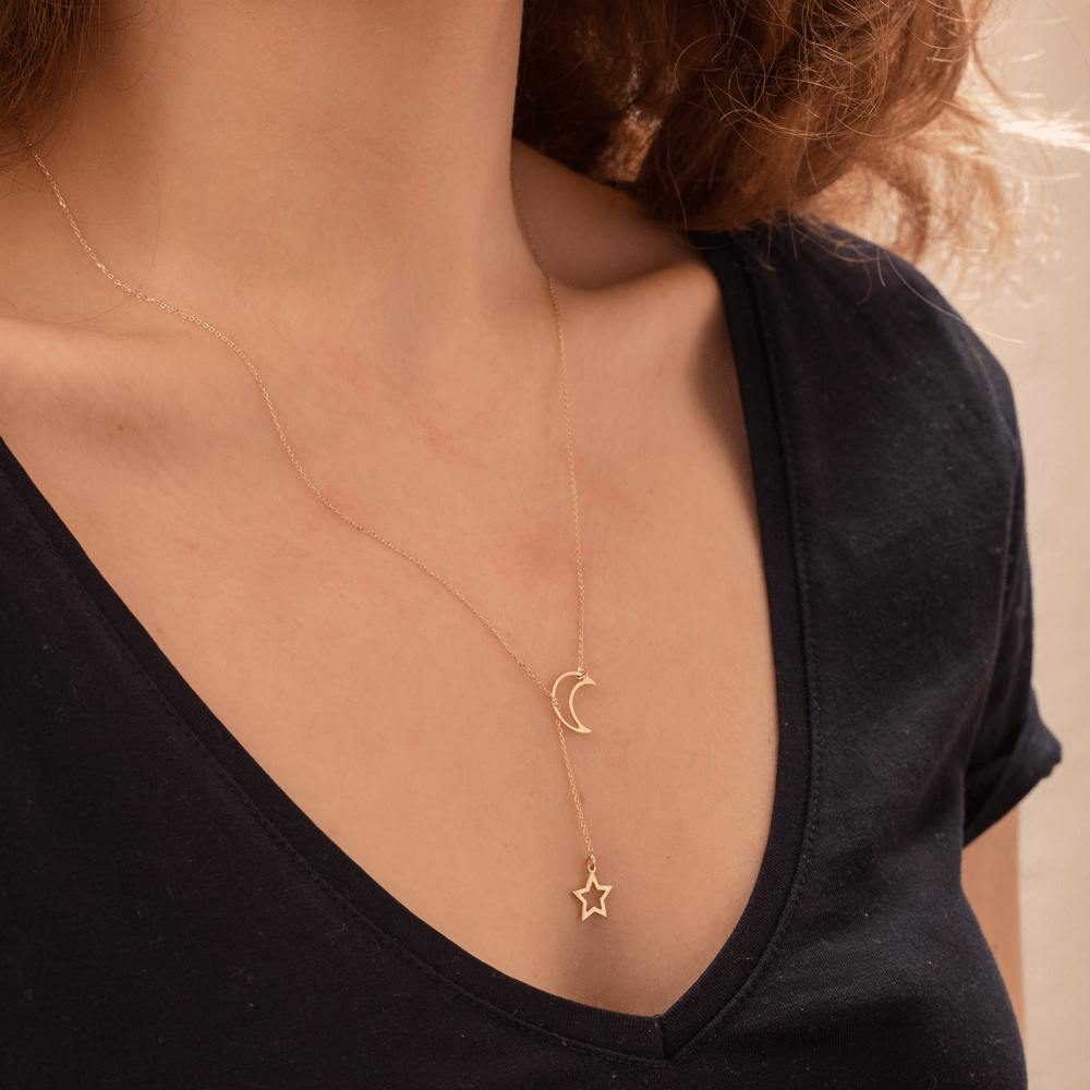 Altın Hilal Ve Yıldız Lariat Kolye - Goldstore