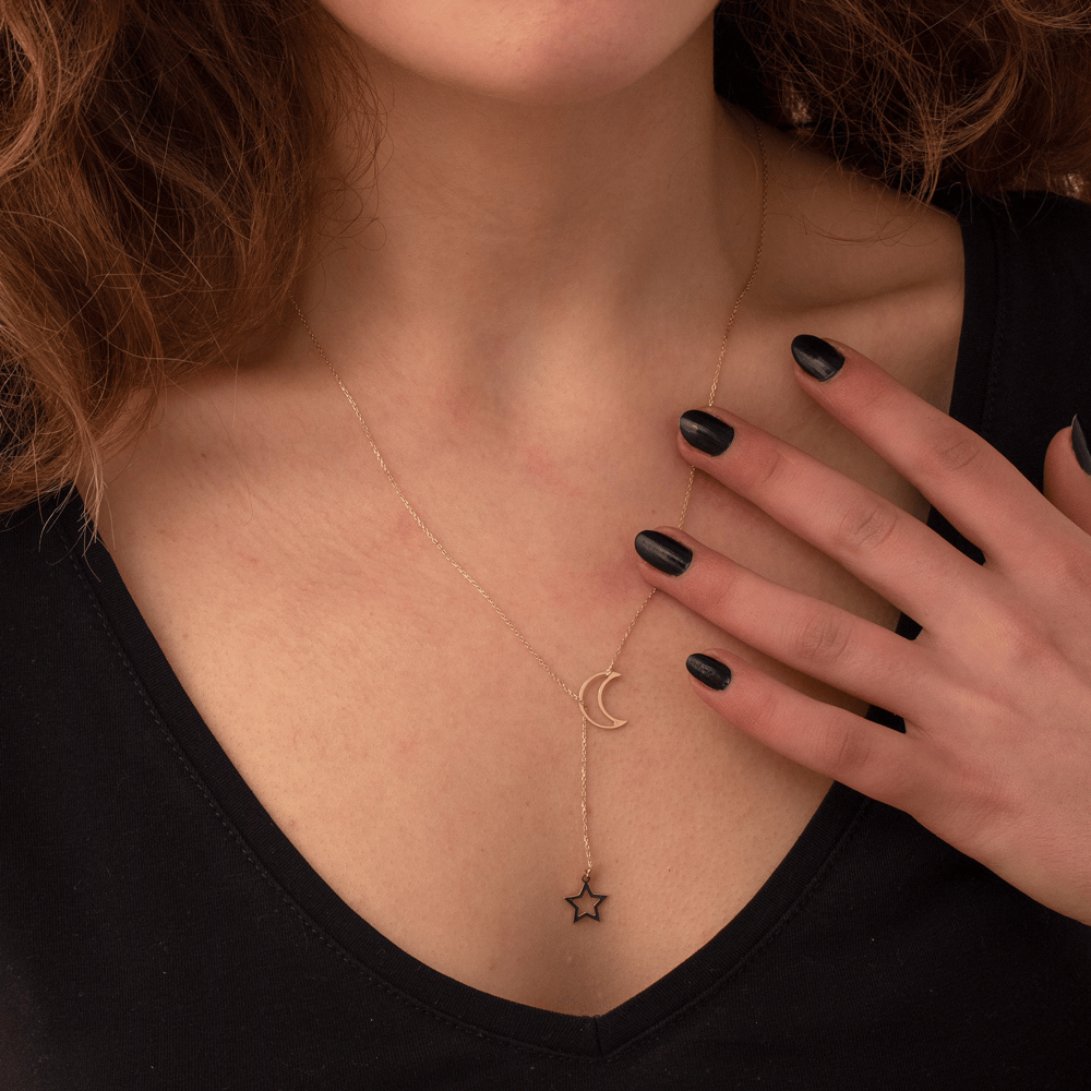 Altın Hilal Ve Yıldız Lariat Kolye - Goldstore
