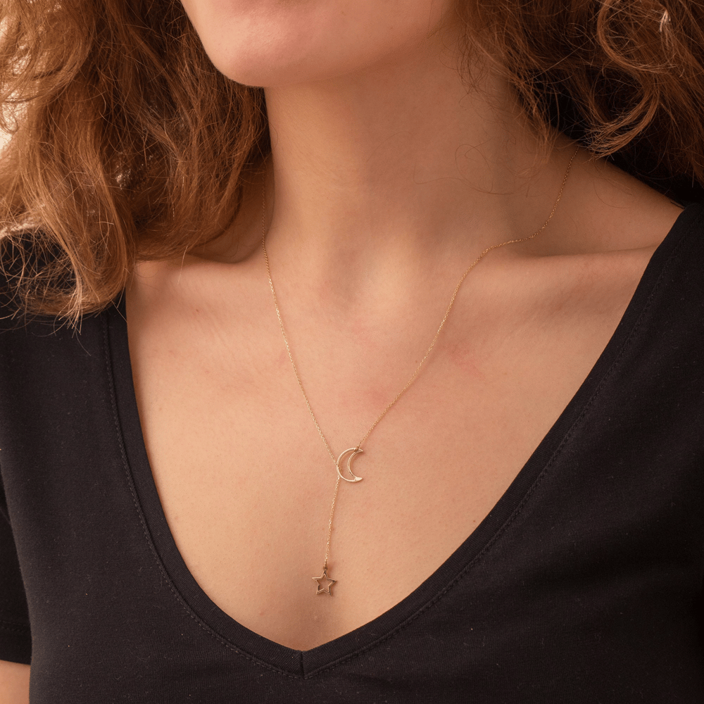 Altın Hilal Ve Yıldız Lariat Kolye - Goldstore