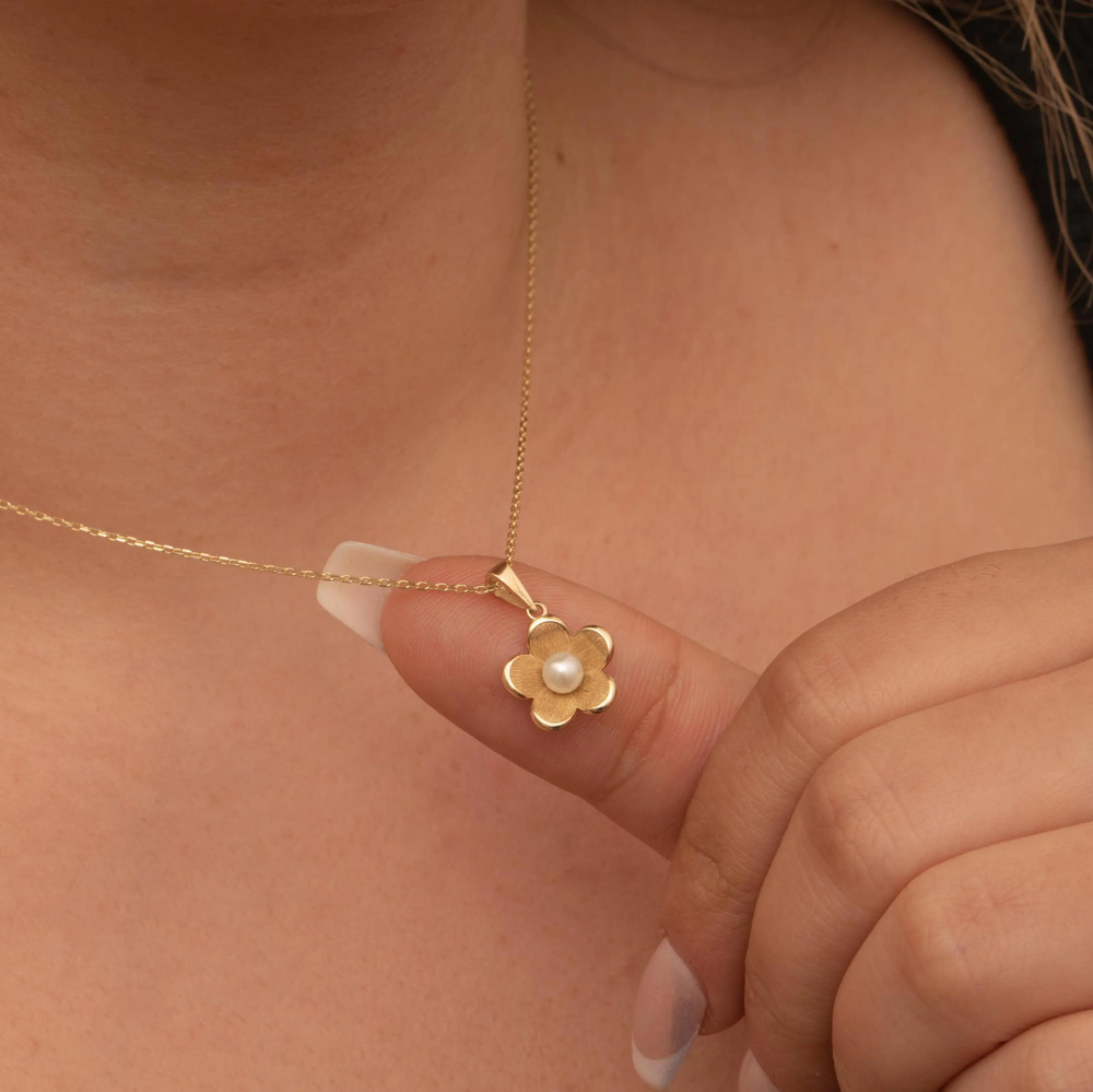 Altın İnci Çiçek Kolye - Goldstore