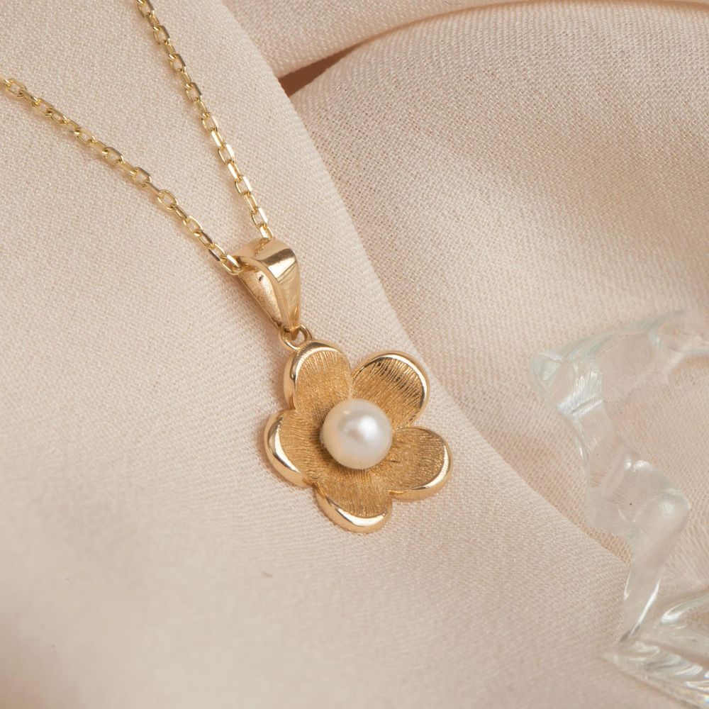 Altın İnci Çiçek Kolye - Goldstore