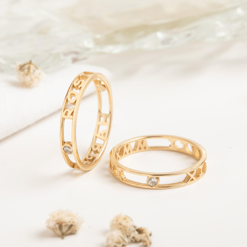 Altın İsim ve Doğum Taşlı Yüzük - Goldstore