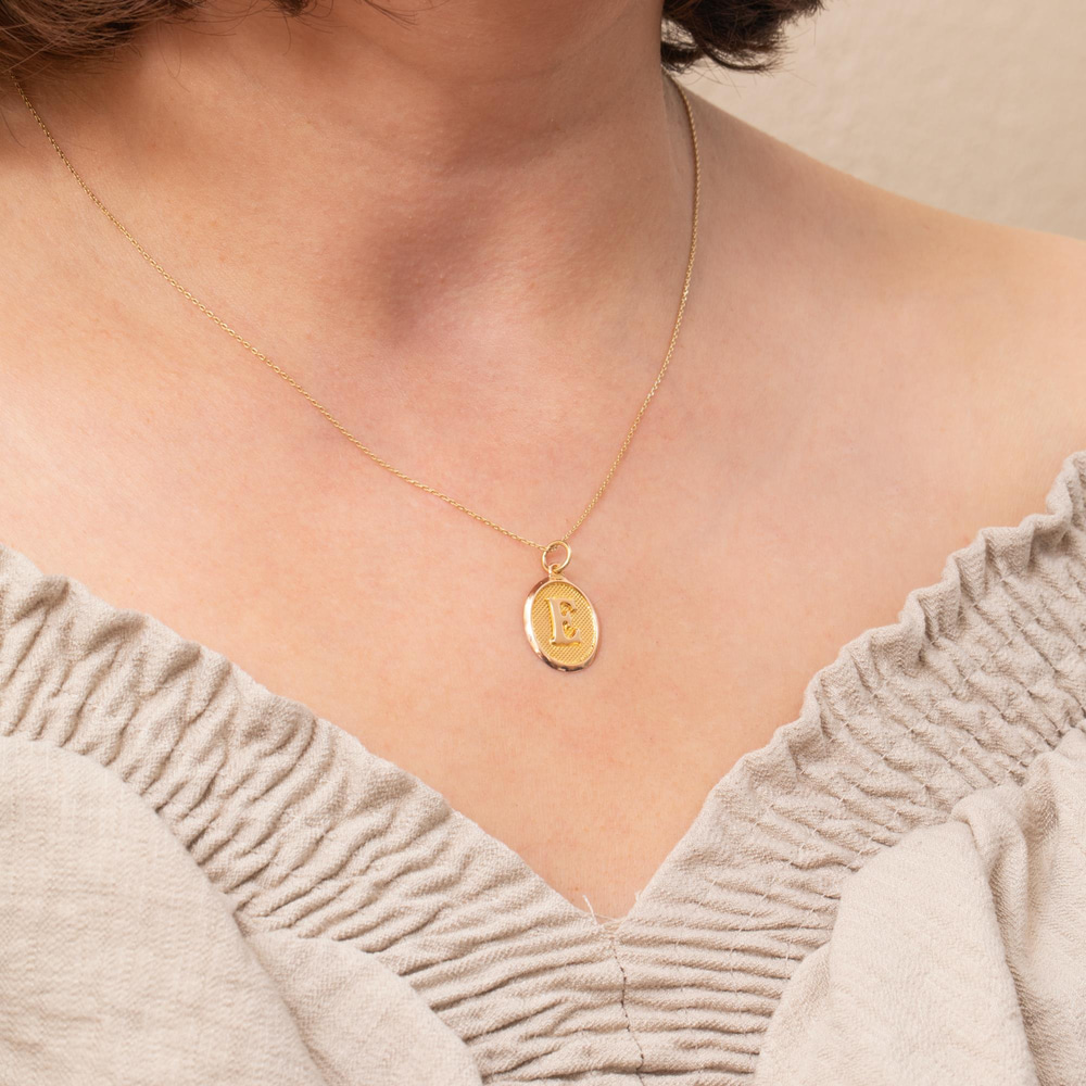 Solid Gold Embossed Initial Necklace - Goldstore