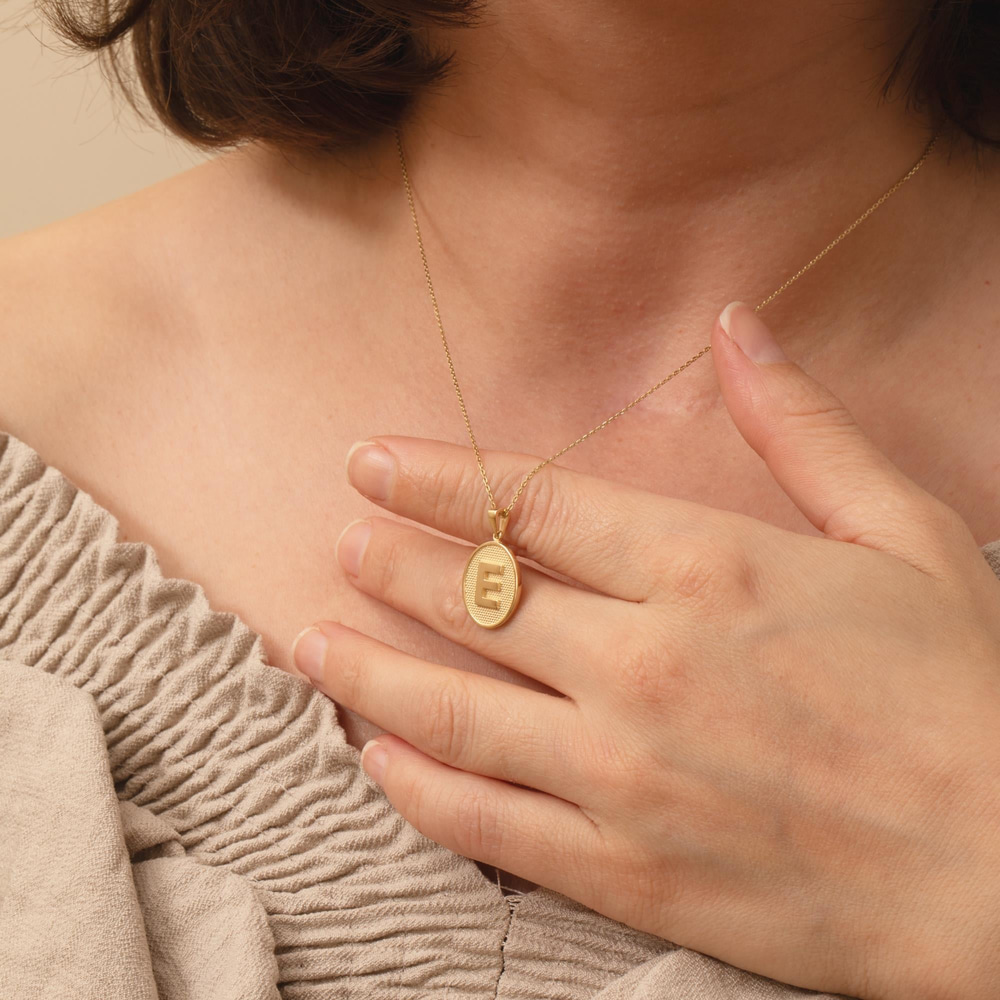 Solid Gold Embossed Initial Necklace - Goldstore