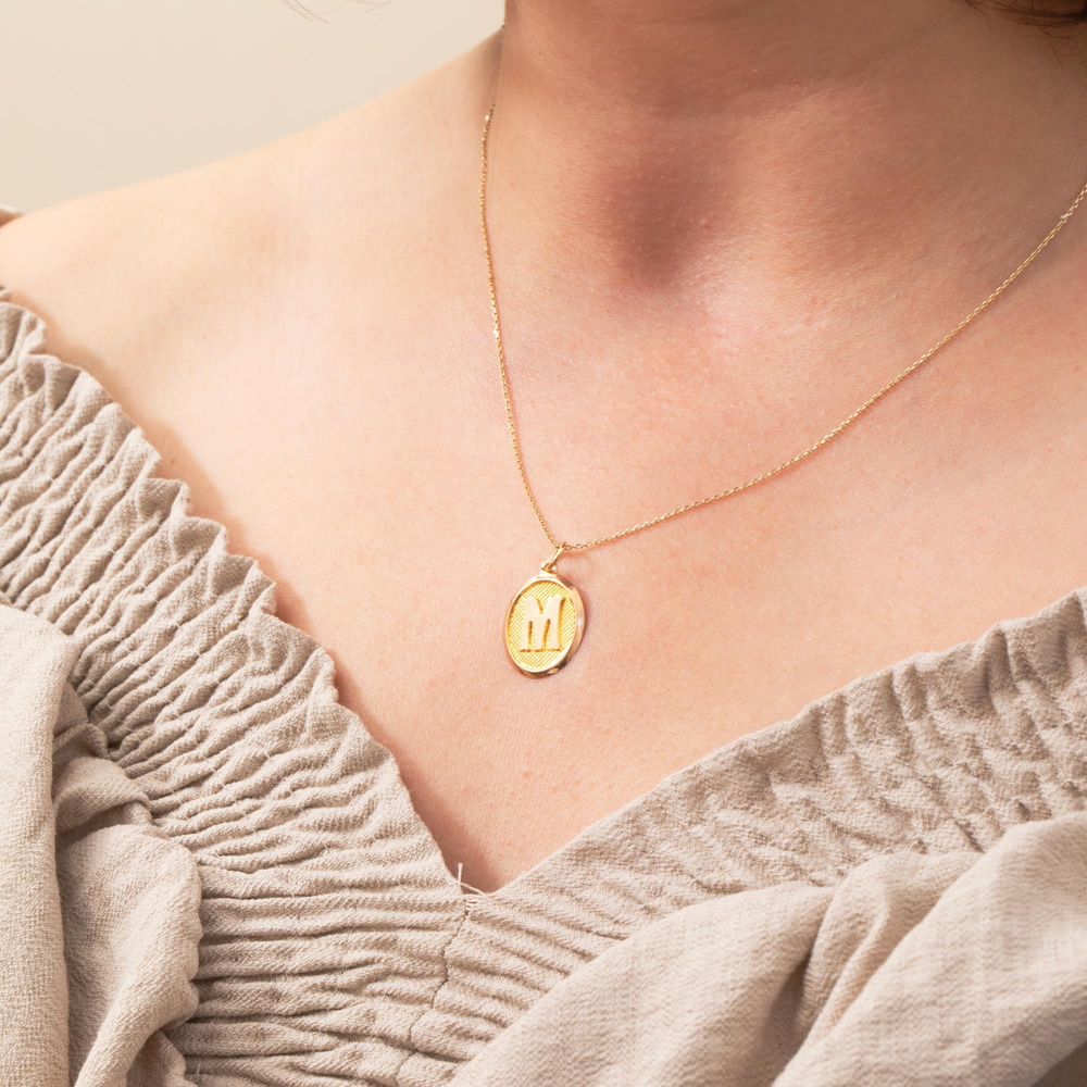 Solid Gold Embossed Initial Necklace - Goldstore