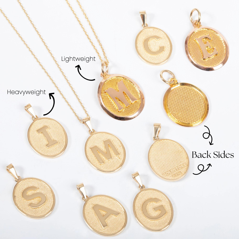 Solid Gold Embossed Initial Necklace - Goldstore