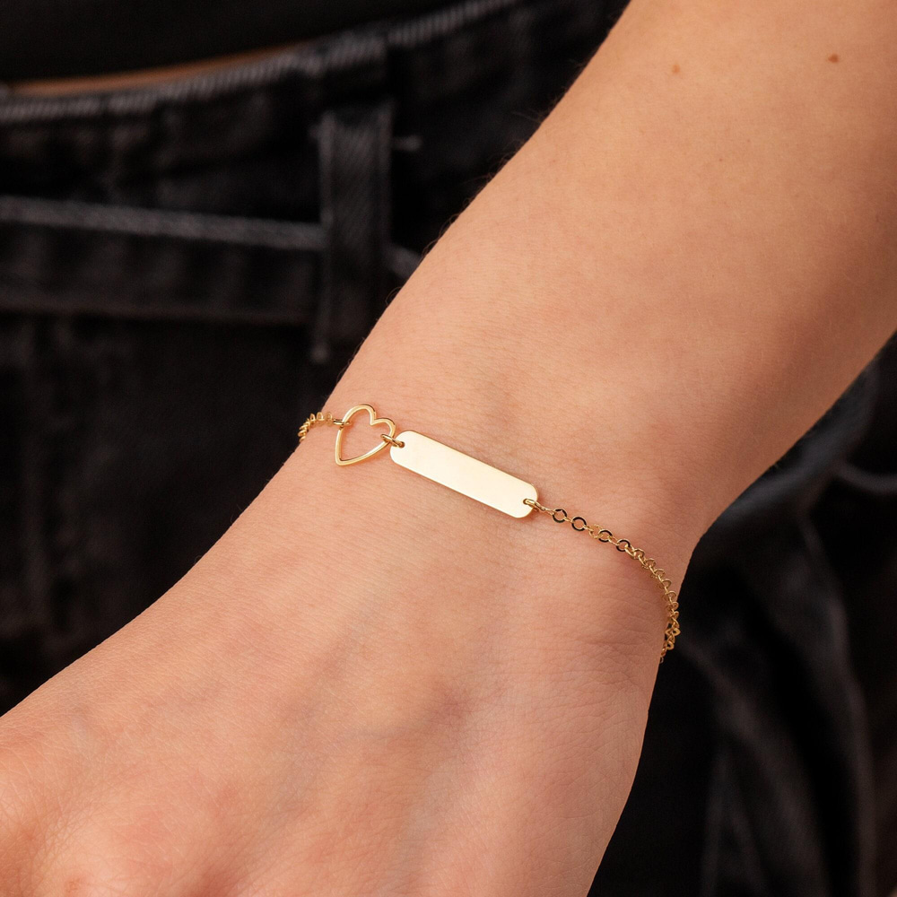Gold Child ID Bracelet With Heart Charm - Goldstore