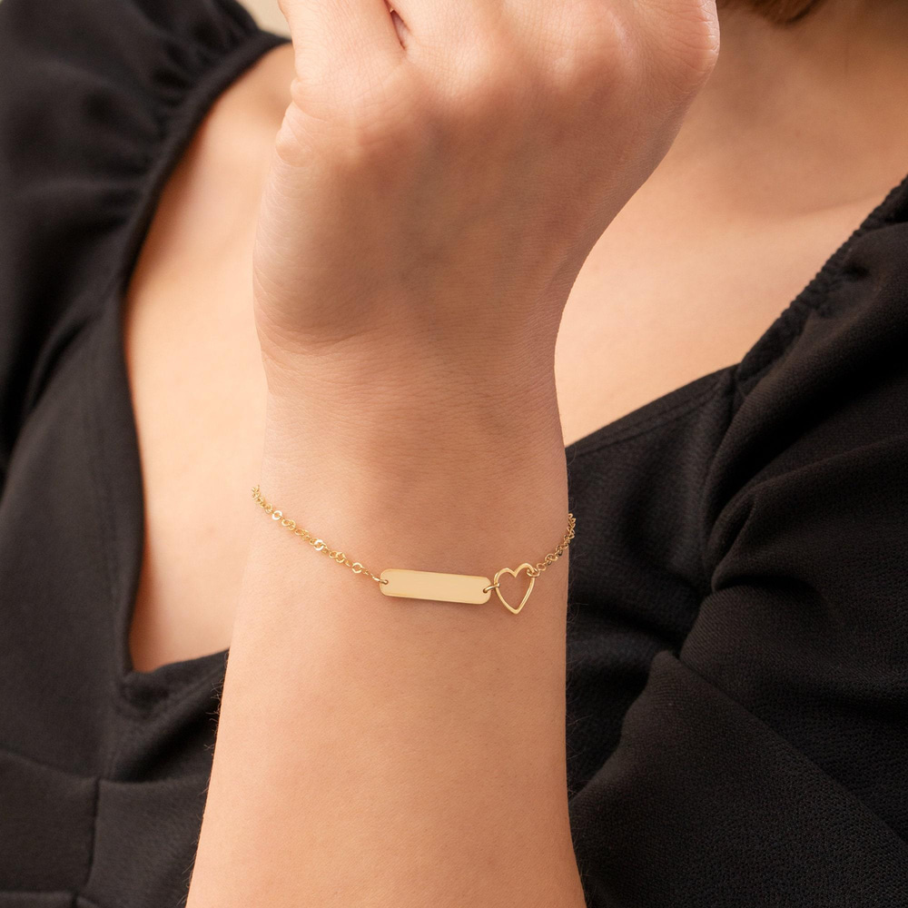 Gold Child ID Bracelet With Heart Charm - Goldstore