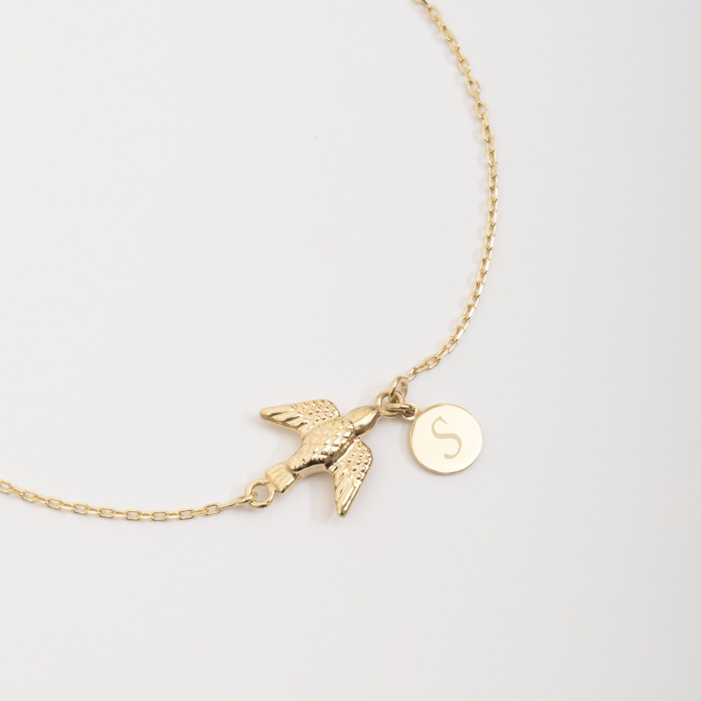 Altın Kırlangıç Figürlü Kişiye Özel Bileklik - Goldstore