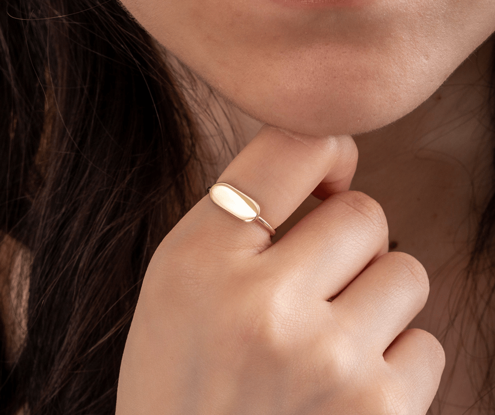 Altın Kişiye Özel Bar Signet Yüzük - Goldstore