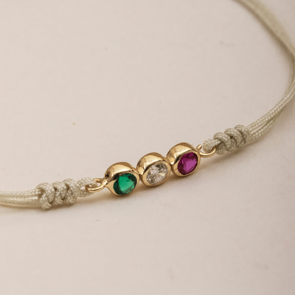 Altın Kişiye Özel Doğum Taşı İpli Bileklik - Goldstore