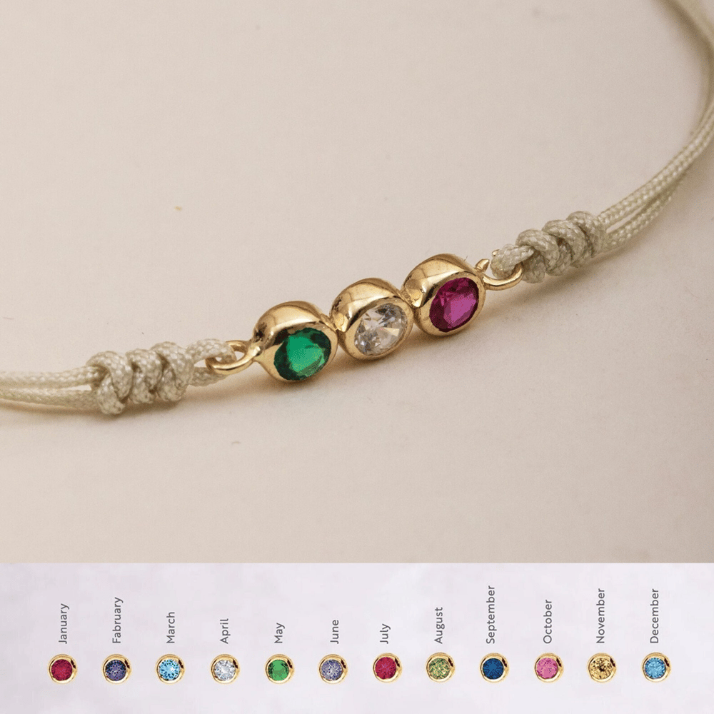 Altın Kişiye Özel Doğum Taşı İpli Bileklik - Goldstore