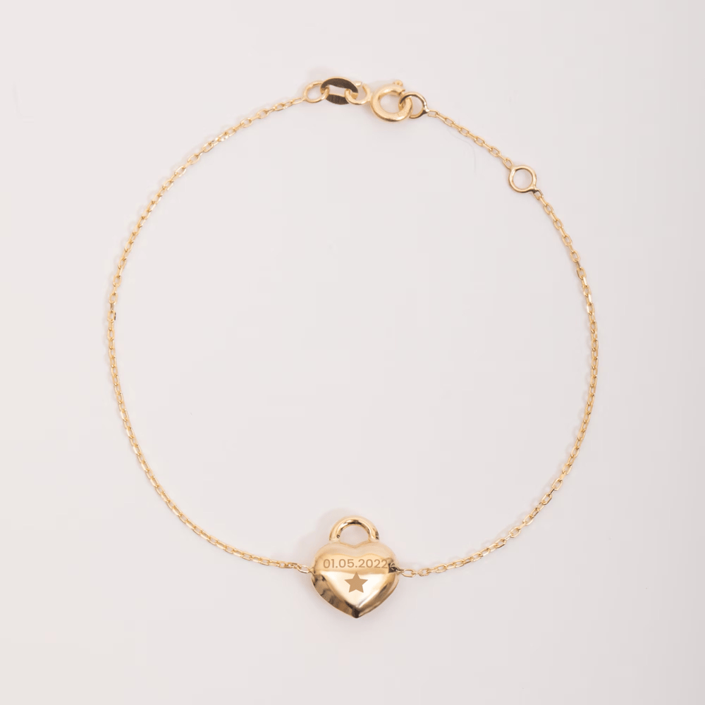Altın Kişiye Özel Kalp Bileklik - Goldstore
