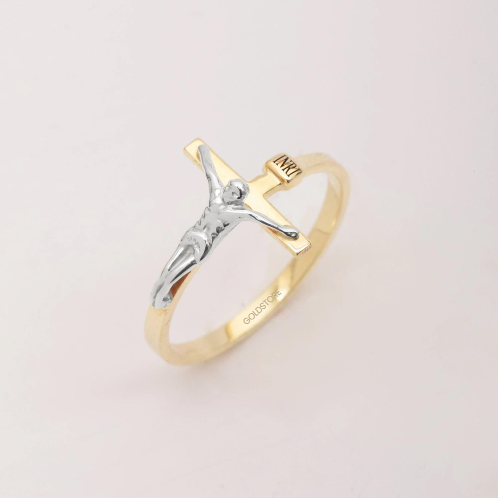 Altın Klasik Haç ve İsa Yüzük - Goldstore