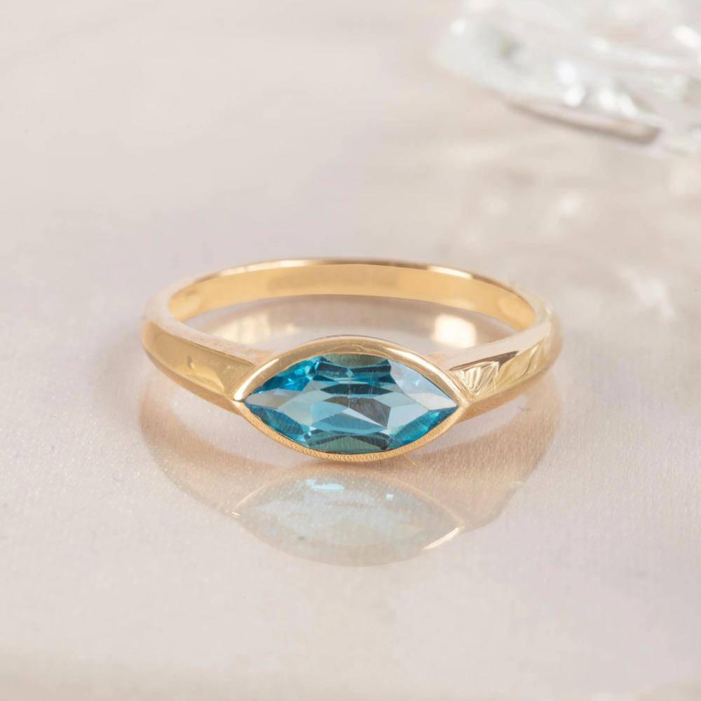 Altın Markiz Mavi Topaz Yüzük - Goldstore