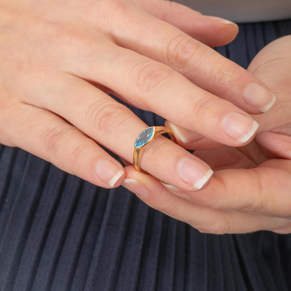 Altın Markiz Mavi Topaz Yüzük - Goldstore