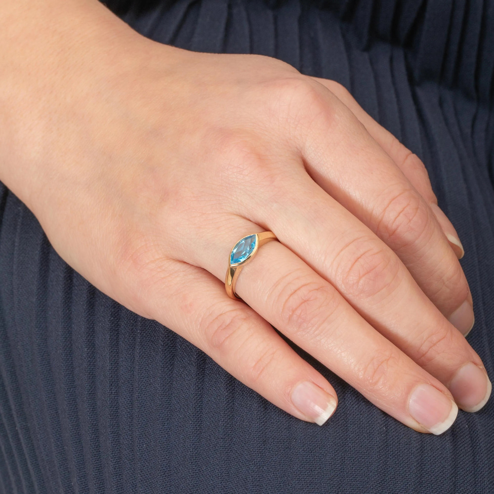 Altın Markiz Mavi Topaz Yüzük - Goldstore