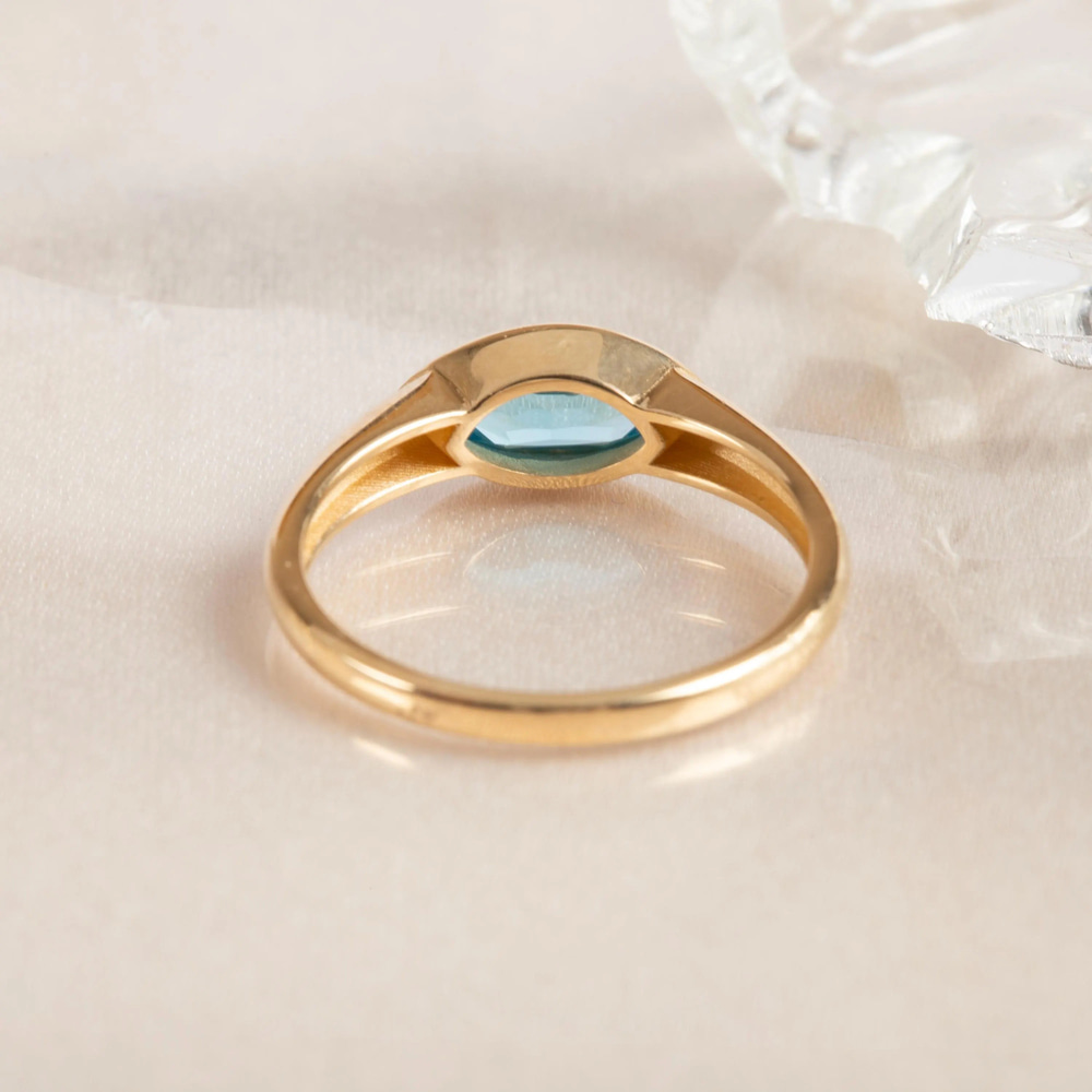 Altın Markiz Mavi Topaz Yüzük - Goldstore