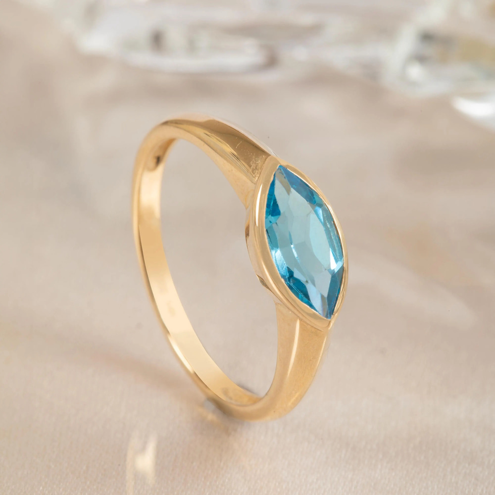 Altın Markiz Mavi Topaz Yüzük - Goldstore
