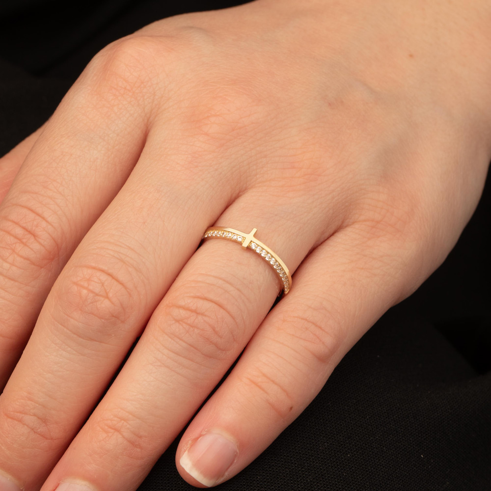 Altın Minimal Haç Yüzük - Goldstore