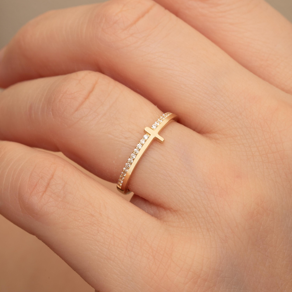 Altın Minimal Haç Yüzük - Goldstore
